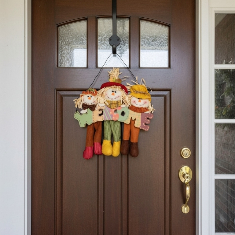 Harvest 3 Scarecrow Welcome door decorations.